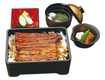 Matsu Broiled Eel on rice with sauce in Lacquered Box